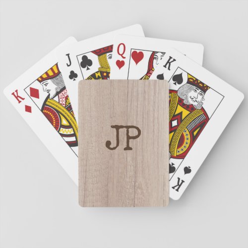 Elegant Board Wood Plank Look Monogram Template Playing Cards