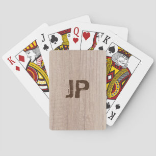 Elegant Board Wood Plank Look Monogram Template Poker Cards