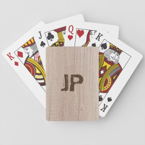 Elegant Board Wood Plank Look Monogram Template Poker Cards