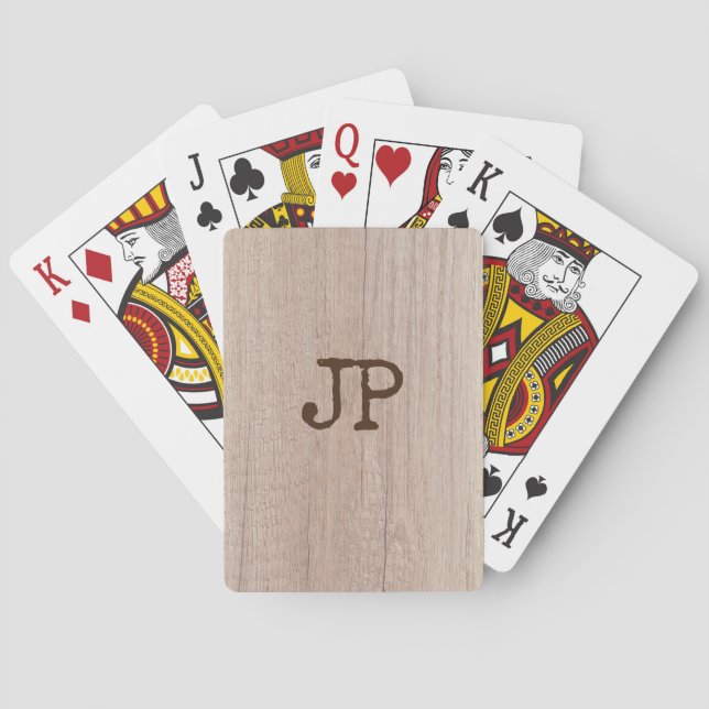 Elegant Board Wood Plank Look Monogram Template Poker Cards (Back)