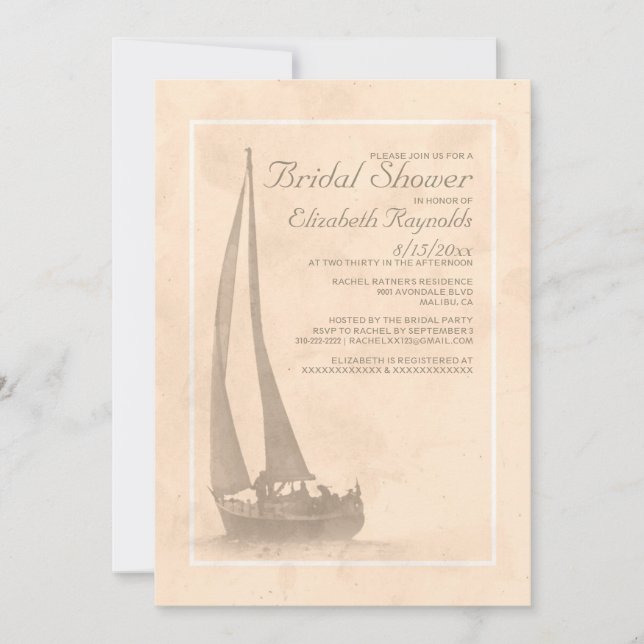 Elegant Boats Bridal Shower Invitations (Front)
