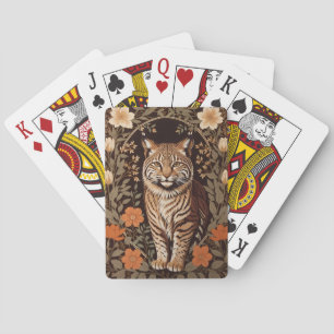 Elegant Bobcat on Brown Floral Background Poker Cards