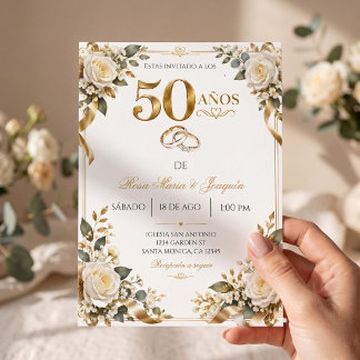 Elegant Bodas de Oro 50th Wedding Anniversary Invitation