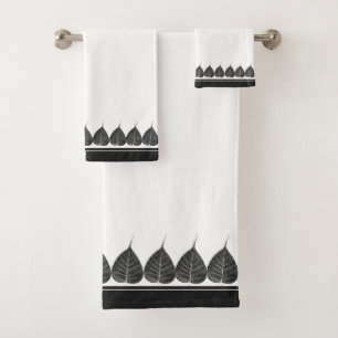 Elegant Bodhi Leaves on Black and White Shades Bath Towel Set