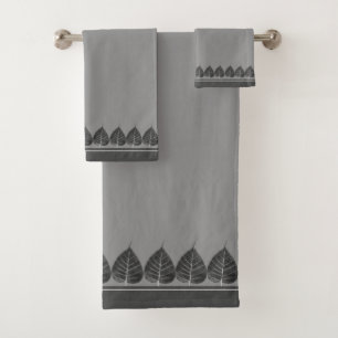 Elegant Bodhi Leaves on Gray Shades Bath Towel Set