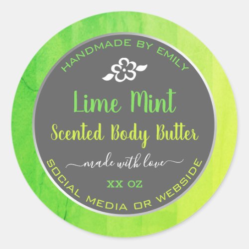Elegant Body Butter Product Packaging Green Gray Classic Round Sticker