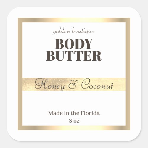 Elegant Body Butter Spa Product Gold white Square Sticker