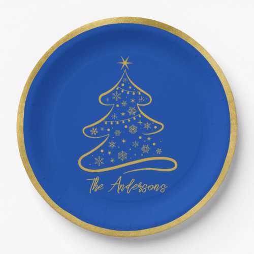 Elegant Boeing Blue Gold Christmas Tree Paper Plates
