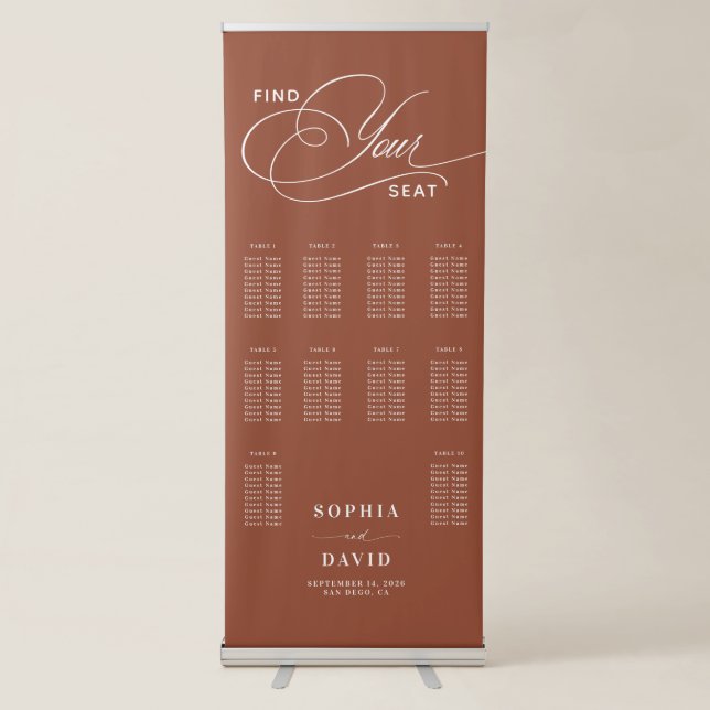 Elegant Bohemian 10 Tables Wedding Seating Chart Retractable Banner (Front)