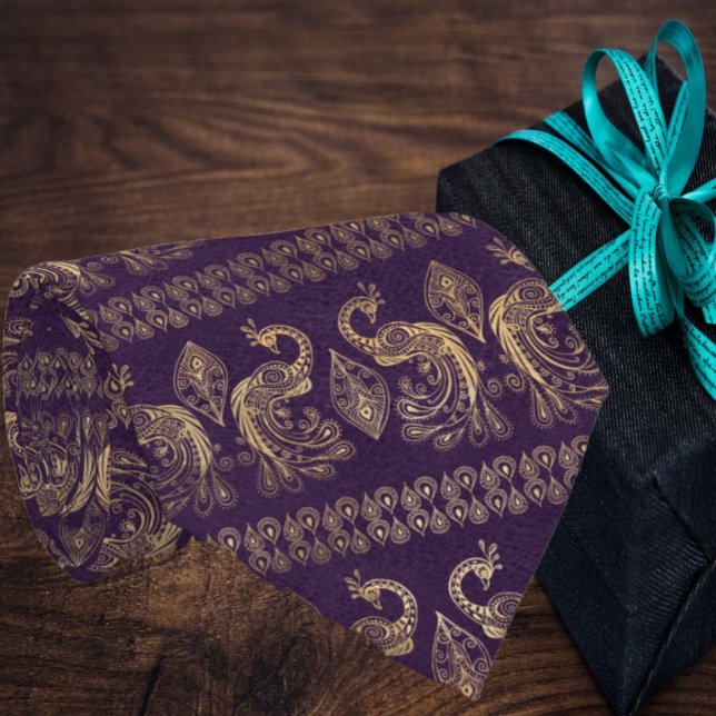 Elegant Bohemian Boho Rose Gold Peacock Purple Neck Tie (Creator Uploaded)