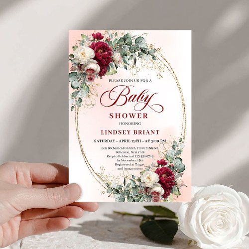 Elegant Bohemian Burgundy Eucalyptus Baby Shower