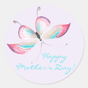 Elegant Bohemian Butterfly Happy Mother's Day Classic Round Sticker