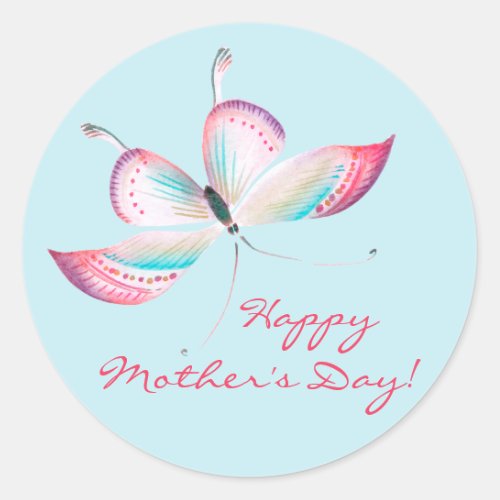 Elegant Bohemian Butterfly Happy Mothers Day Classic Round Sticker