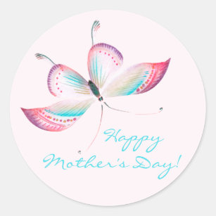 Elegant Bohemian Butterfly Happy Mother's Day Classic Round Sticker