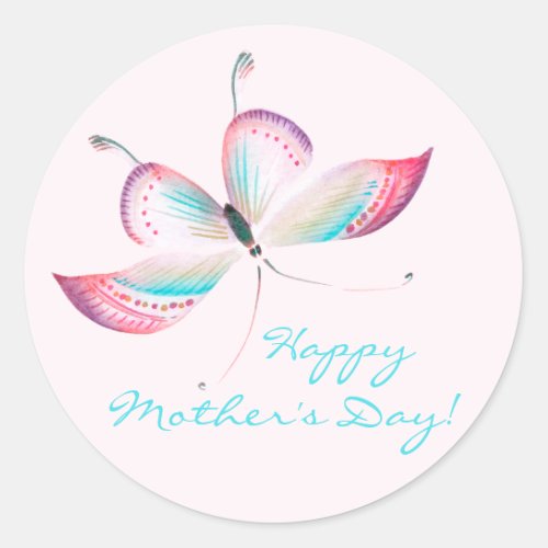 Elegant Bohemian Butterfly Happy Mothers Day Classic Round Sticker