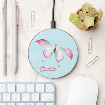 Elegant Bohemian Butterfly Personalized Wireless Charger by NewParkLane at Zazzle