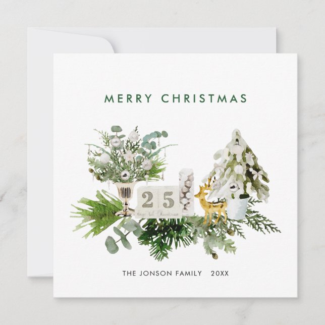 Elegant Bohemian Christmas Composition Greeting Holiday Card (Front)