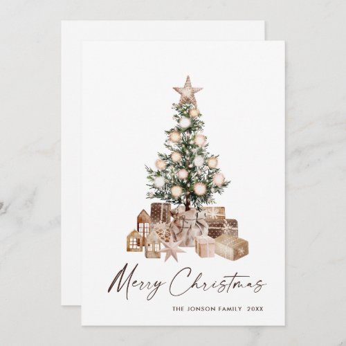 Elegant Bohemian Christmas Pine Tree Greeting Holiday Card