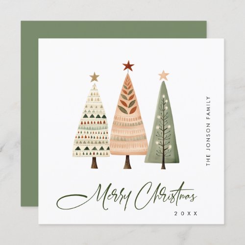 Elegant Bohemian Christmas Pine Tree Greeting Holiday Card