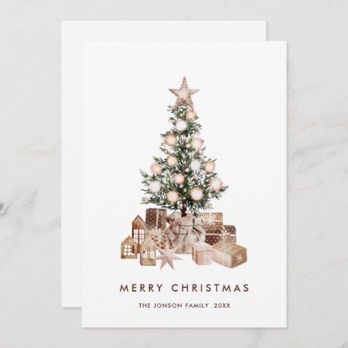 Elegant Bohemian Christmas Pine Tree Greeting Holiday Card