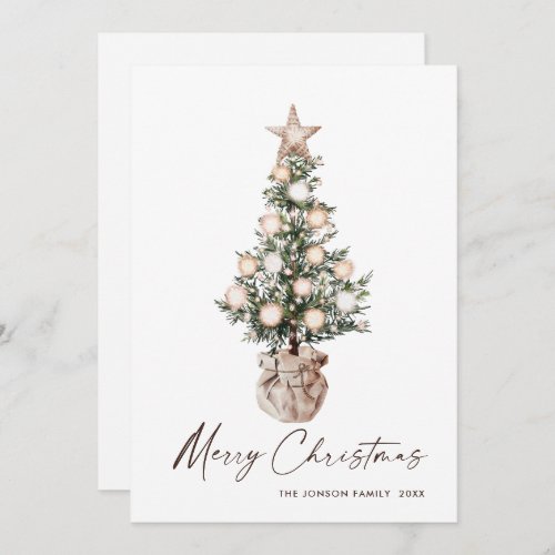 Elegant Bohemian Christmas Pine Tree Greeting Holiday Card