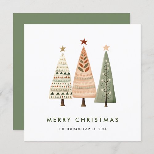 Elegant Bohemian Christmas Pine Tree Greeting Holiday Card