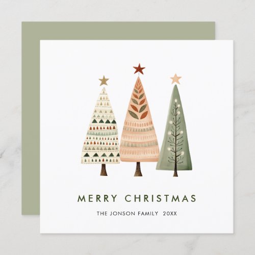 Elegant Bohemian Christmas Pine Tree Greeting Holiday Card