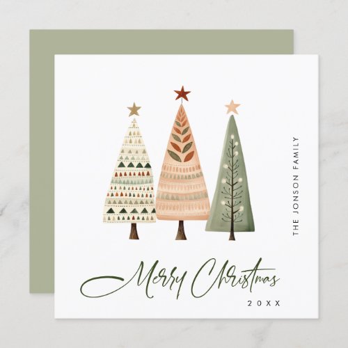 Elegant Bohemian Christmas Pine Tree Greeting Holiday Card