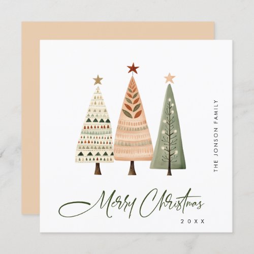 Elegant Bohemian Christmas Pine Tree Greeting Holiday Card