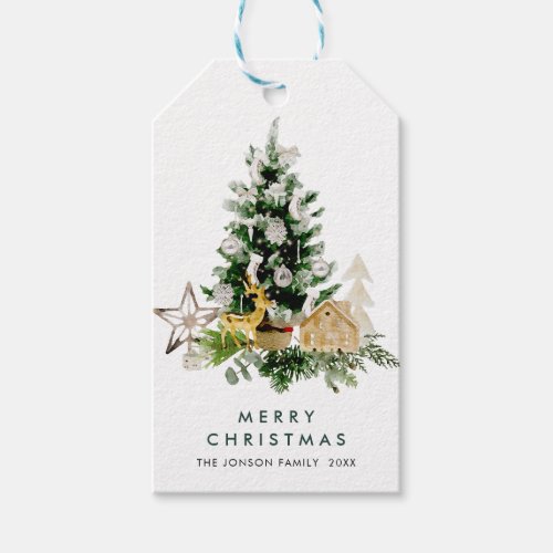 Elegant Bohemian Christmas Pine Tree Holiday Gift Tags