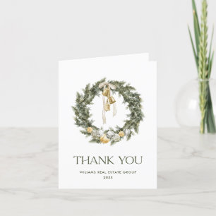 Elegant Bohemian Christmas Pine Wreath Company Letterpress Thank You Card