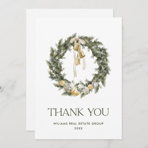 Elegant Bohemian Christmas Pine Wreath Company Thank You Card