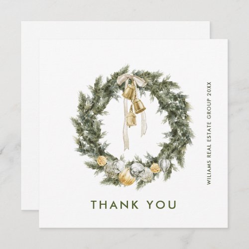 Elegant Bohemian Christmas Pine Wreath Company Thank You Card