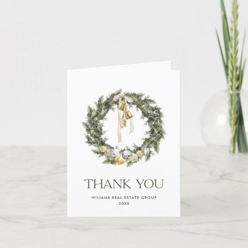 Elegant Bohemian Christmas Pine Wreath Company Thank You Card