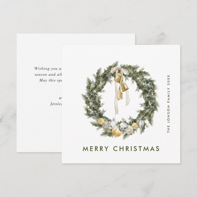 Elegant Bohemian Christmas Pine Wreath Greeting Holiday Card (Front/Back)