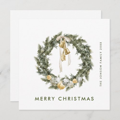 Elegant Bohemian Christmas Pine Wreath Greeting Holiday Card