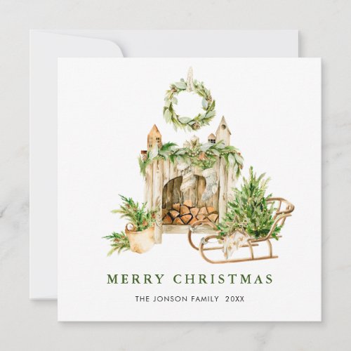 Elegant Bohemian Christmas Tree Composition Boho Holiday Card