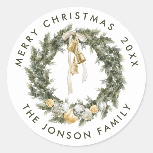 Elegant Bohemian Christmas Wreath Greeting Classic Round Sticker