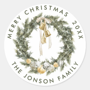 Elegant Bohemian Christmas Wreath Greeting Classic Round Sticker