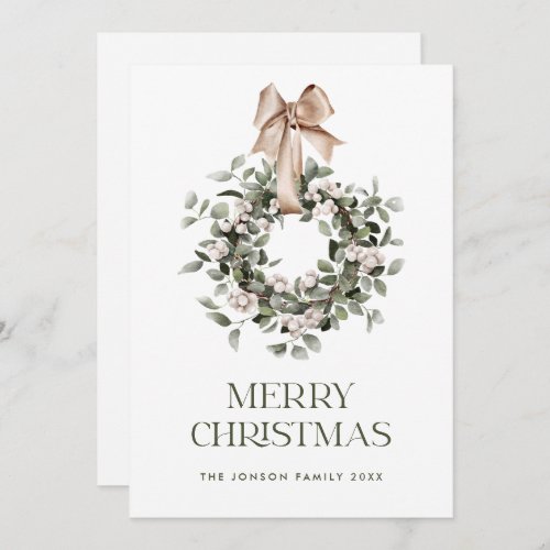 Elegant Bohemian Christmas Wreath Greeting Holiday Card