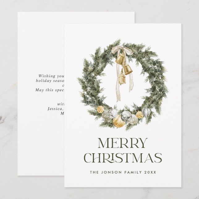 Elegant Bohemian Christmas Wreath Greeting Holiday Card (Front/Back)
