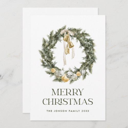 Elegant Bohemian Christmas Wreath Greeting Holiday Card