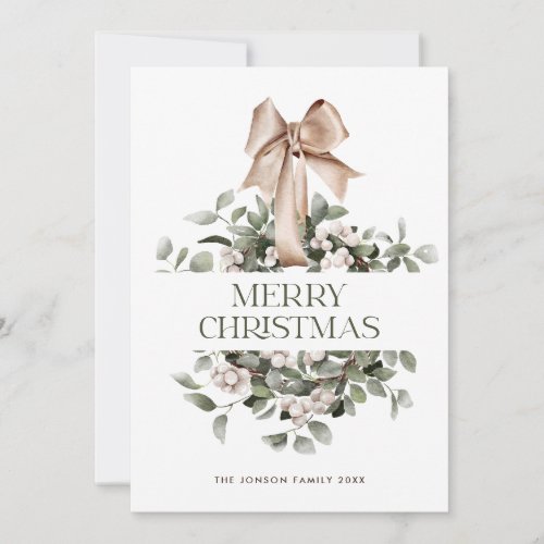 Elegant Bohemian Christmas Wreath Greeting Holiday Card