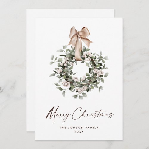 Elegant Bohemian Christmas Wreath Greeting Holiday Card