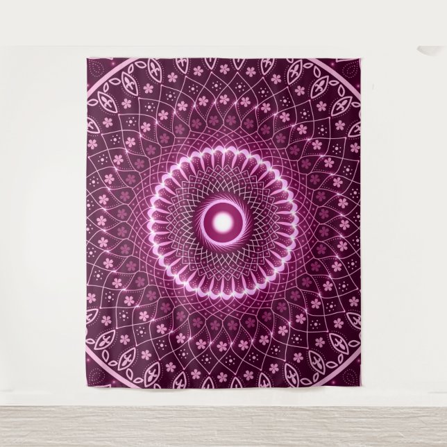 Elegant bohemian colorful abstract pink healing  tapestry (Front)