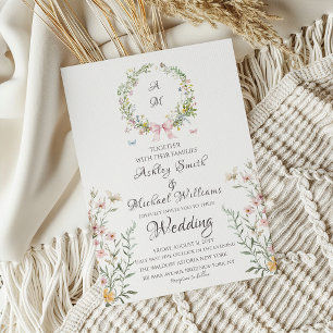 Elegant Bohemian Crest Watercolor Floral Wedding Invitation