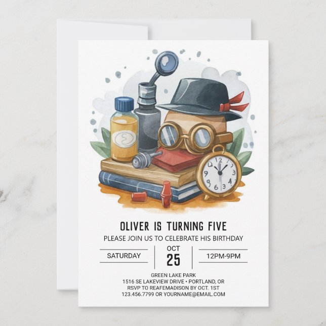 Elegant Bohemian Detective Birthday Invitation (Front)