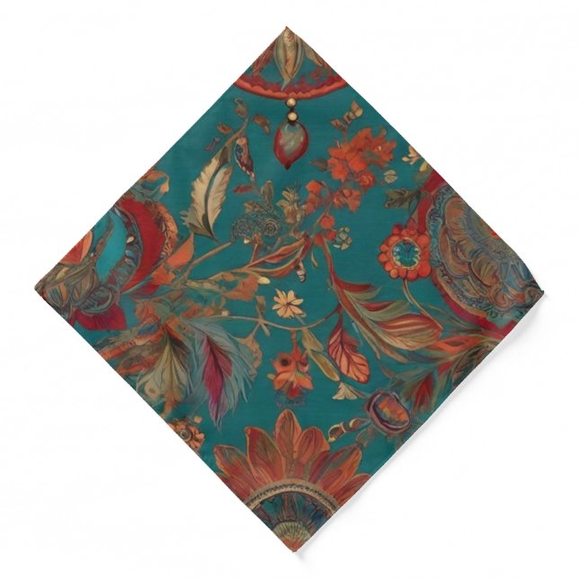Elegant Bohemian Feather-Print Boho Chic Bandana (Front)