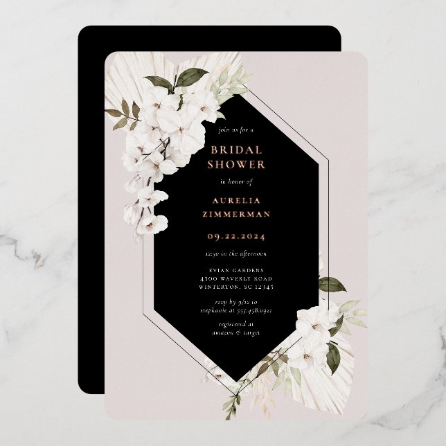 Elegant Bohemian Floral Bridal Shower Foil Invitation (Front/Back)