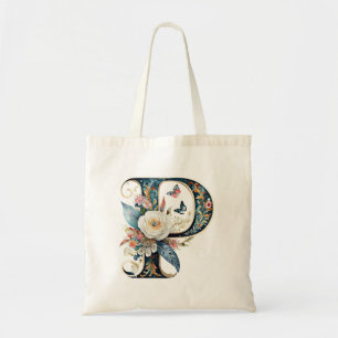 Elegant bohemian floral letter P Tote Bag
